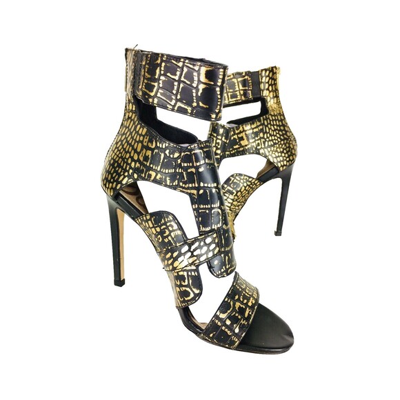 Sam Edelman Black & Gold Animal Print Strappy Caged Stiletto Heels Size 6M - Picture 6 of 12